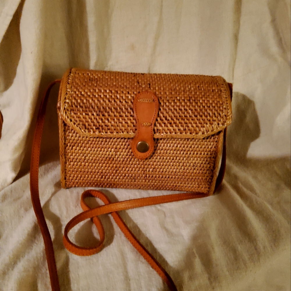 Tan Woven Leather Crossbody Bag